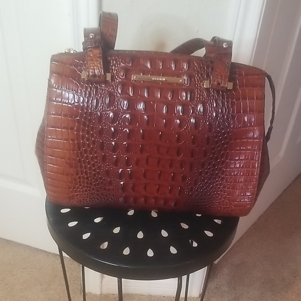 Brahmin Brown Croc-Embossed Satchel